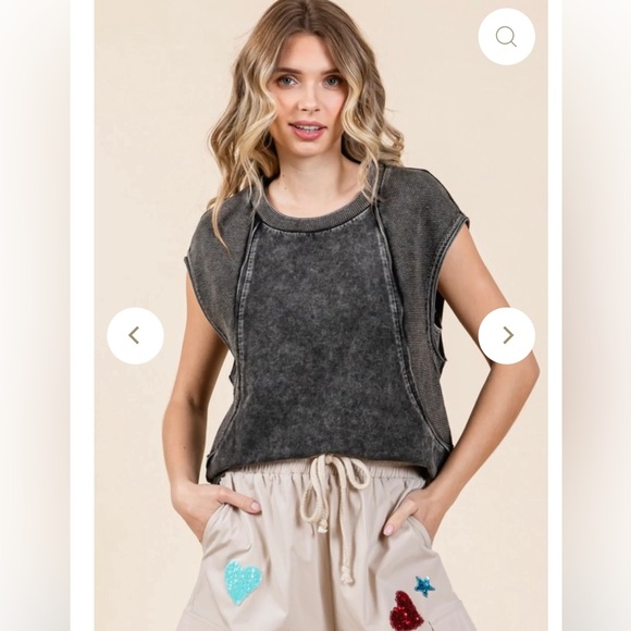 NEW DISTRESSED JODIFL MINERAL WASH BLACK TOP Large - Picture 2 of 8